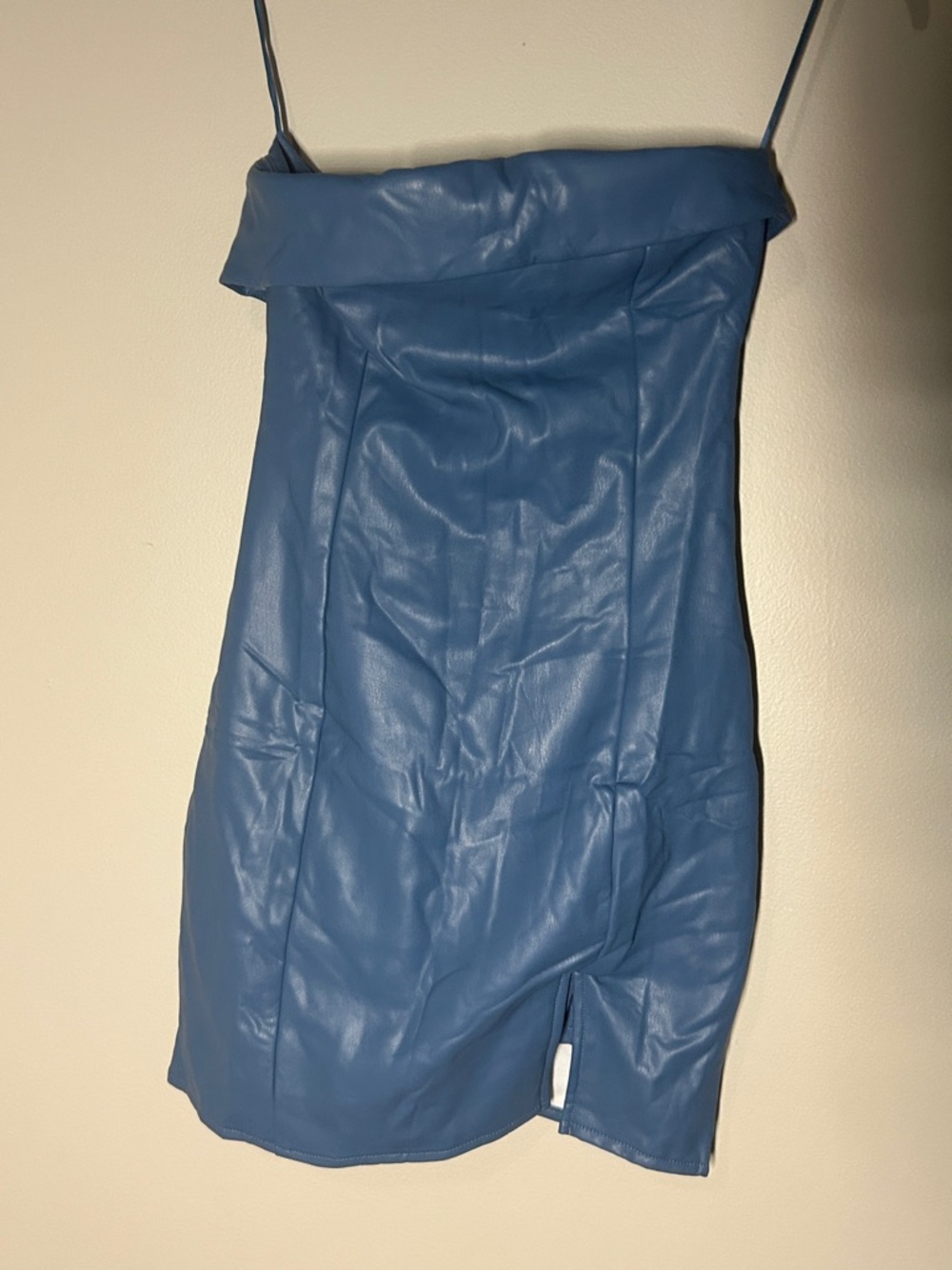 2for20 - Blue Faux Leather Off-Shoulder Mini Tube Top Dress